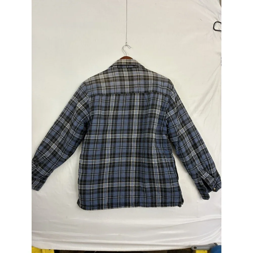 BC Clothing Mens M Blue Plaid Flannel Shirt Jacket Quilted Lined Cotton Shacket